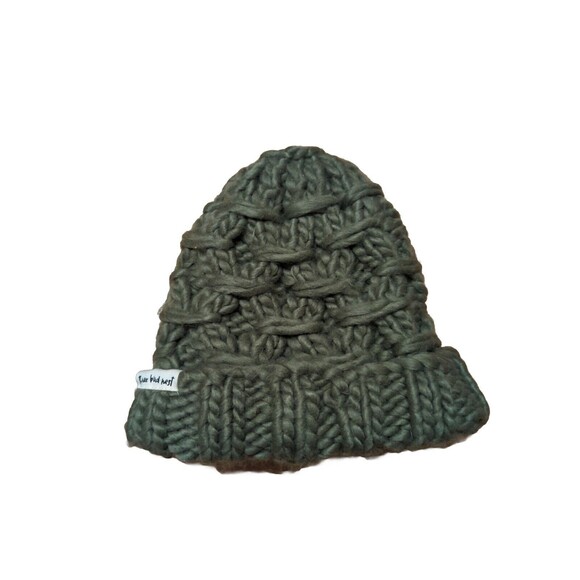 Three Bird Nest Hat Beanie Green Chunky Knit Winter One Size Soft Warm - Picture 1 of 5